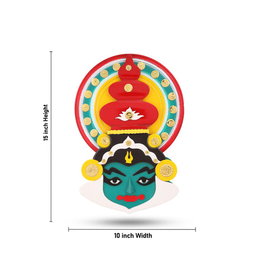 14-Inch Wooden Kathakali Wall Mask – Multicolor 3D Face Art | Handcrafted Kerala Dance Decor for Home & Office