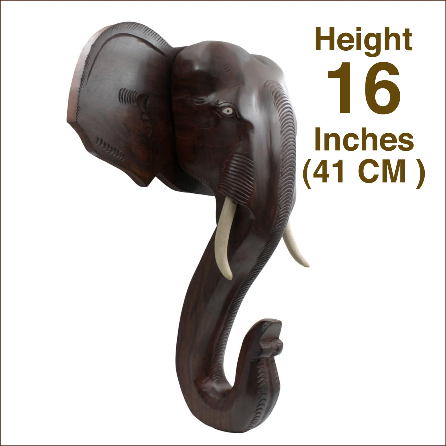 Rosewood-made Kerala Elephant Head Wall Hanging, ideal for gifting and home decor. (16inch)