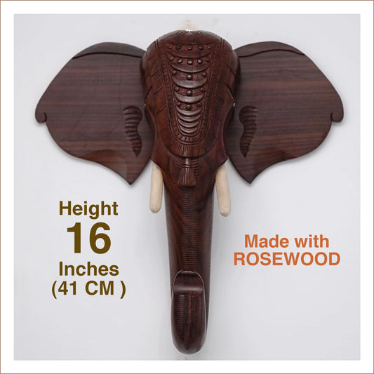 Wooden Hand-Carved Kerala Elephant Head for Wall Decor and Gifting (16 Inches)