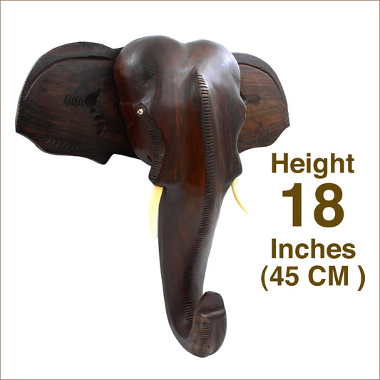 Rosewood-made Kerala Elephant Head Wall Hanging, ideal for gifting and home decor. (18 inch)