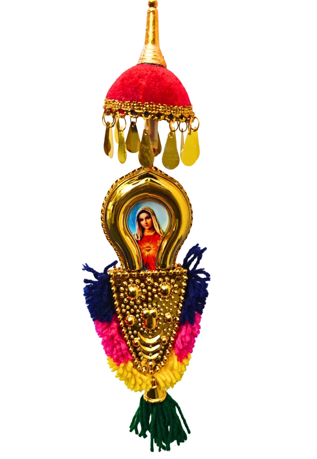 Double-Sided Car Hanging Nettipattam – Jesus & Mary Design | 7-Inch Oval Rearview Mirror Charm