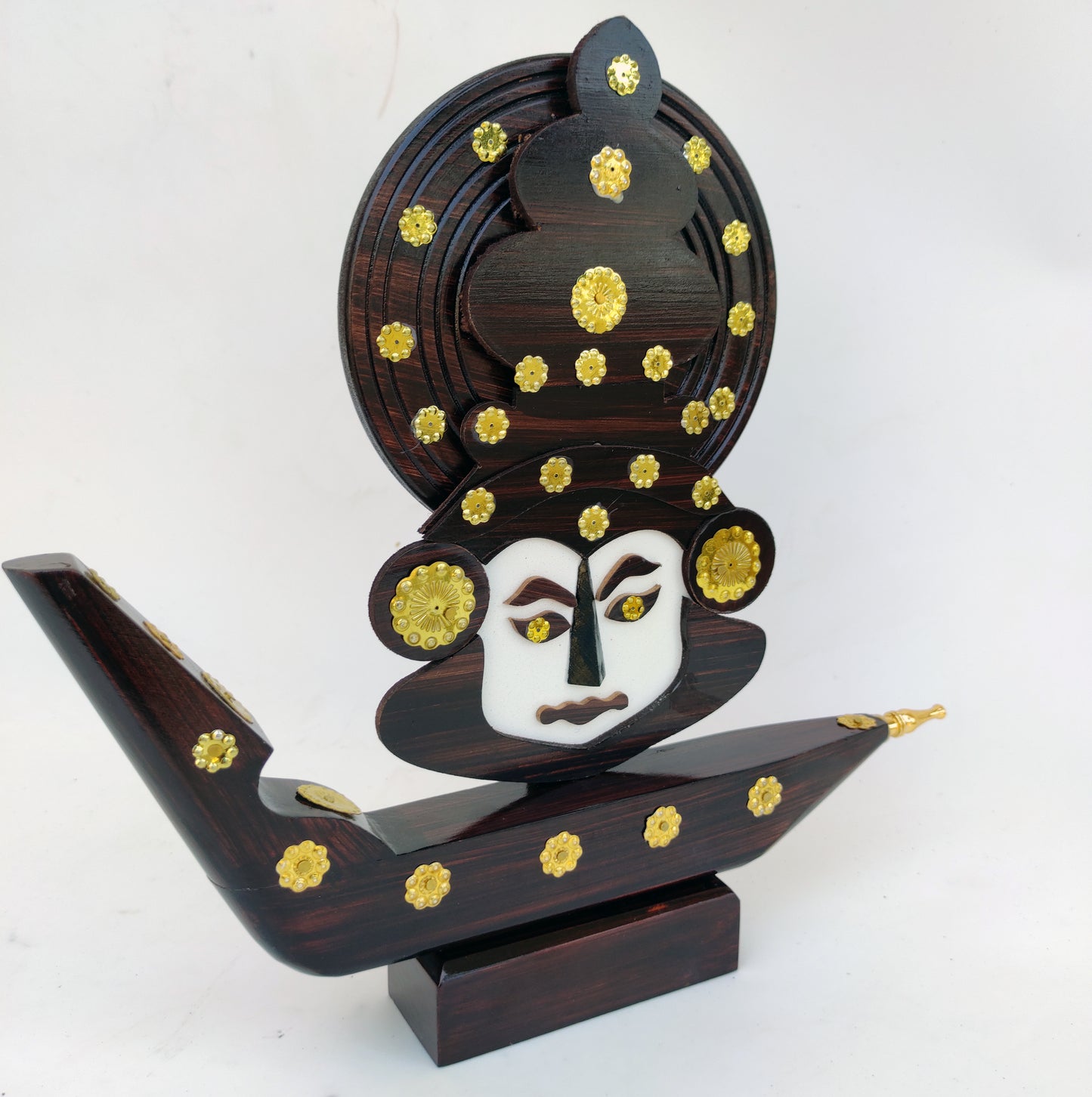 12.2-Inch Wooden Kathakali Snake Boat Miniature – Traditional Kerala Chundan Vallam Curio Decor