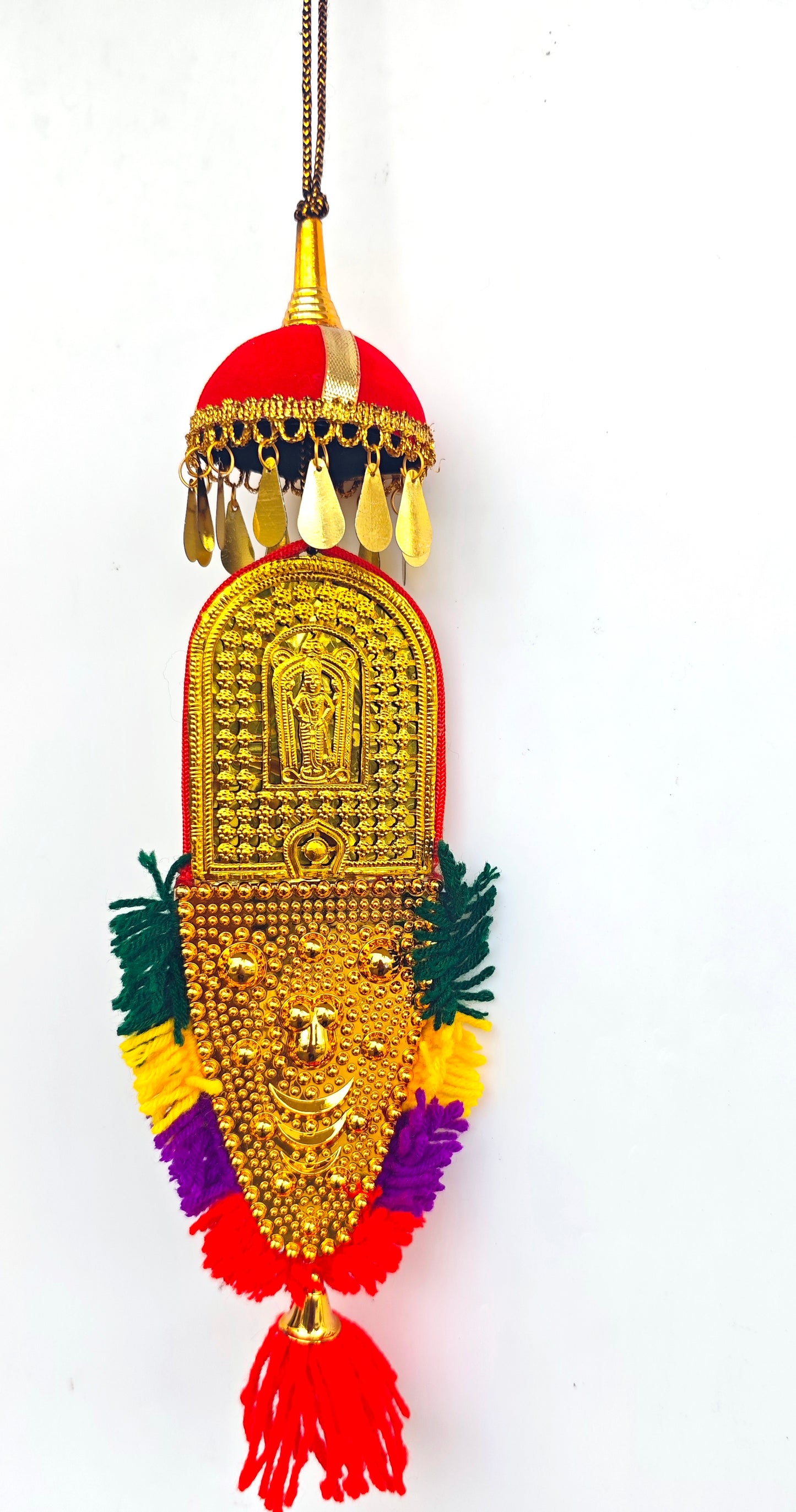 Car Hanging Nettipattam with Double-Sided Designs of Lord Ganesh and Goddess Lakshmi - 7 Inch