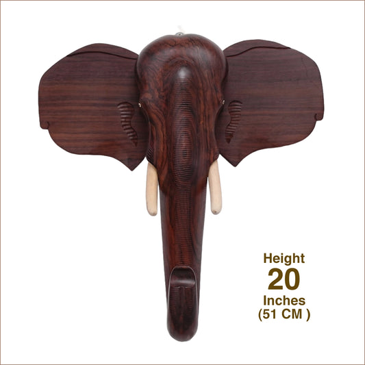 20-Inch Hand-Carved Kerala Elephant Head in Rosewood – Deluxe Heritage Wall Accent