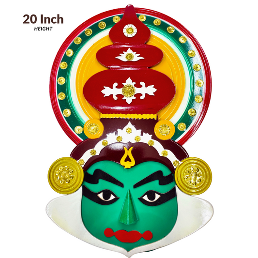 20-Inch Wooden Kathakali Wall Mask – Hand-Painted Multicolor Décor | Traditional Kerala Art for Home, Office & Gifting