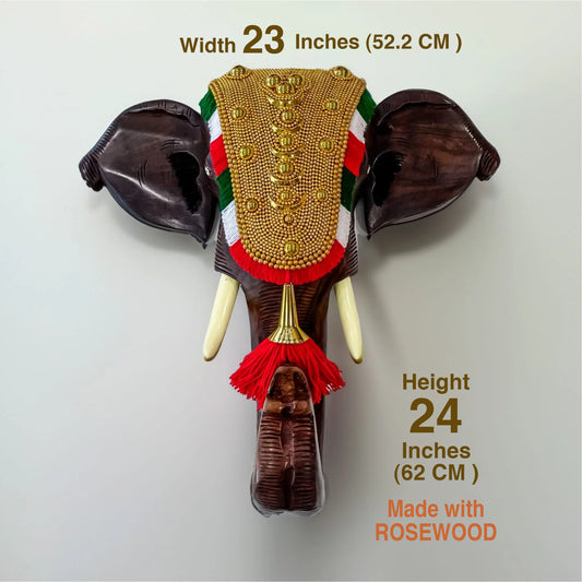 Majestic Rosewood Elephant Head Wall Art with Nettipattom – 24 Inches