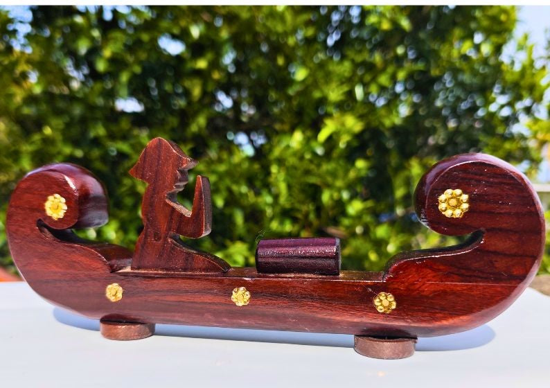 Miniature Kerala Wooden Cargo Ship (Odi Vallom) Handcrafted from Rosewood, Ideal for Home Decoration and Gifting