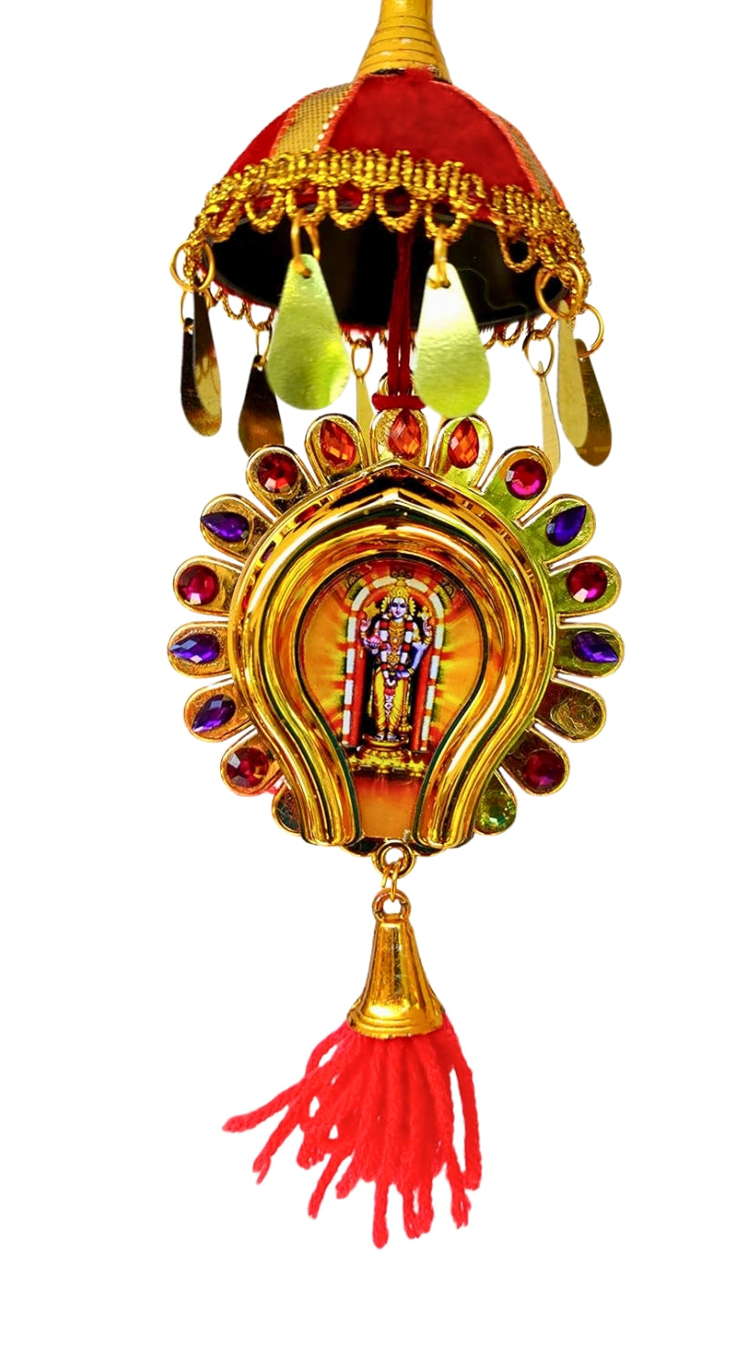 Oval-Shaped Car Hanging Nettipattam – Double-Sided Sree Ganesh & Sree Guruvayoorappan
