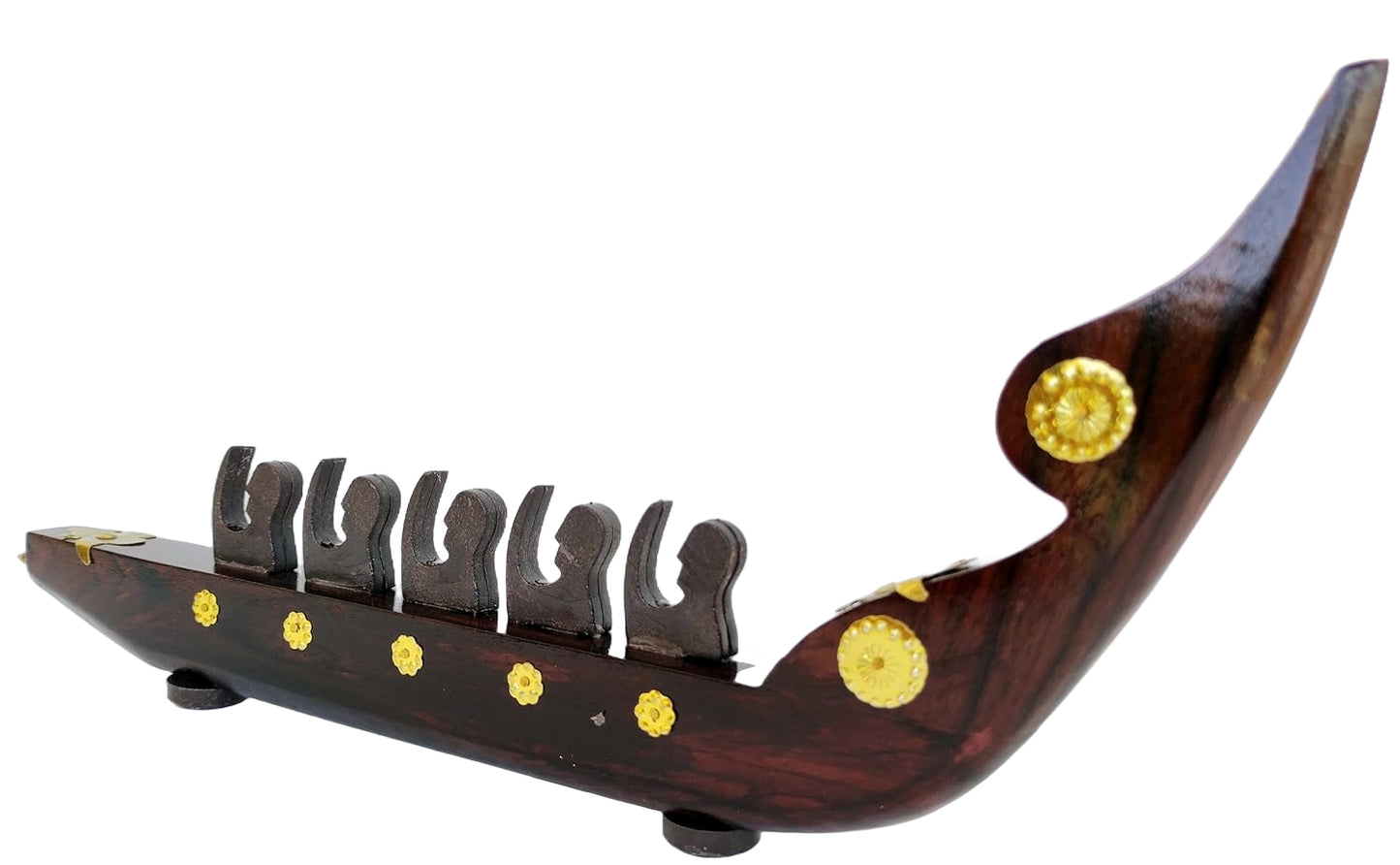 Rosewood Chundan Vallom Miniature with Five Rowers (Traditional Kerala Snake Boat)