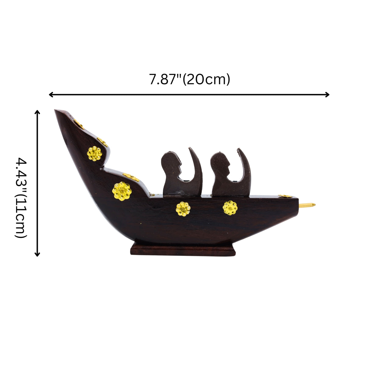 Chundan Vallam Miniature with 2 Rowers – Handcrafted Rosewood Snake Boat with Brass Detailing