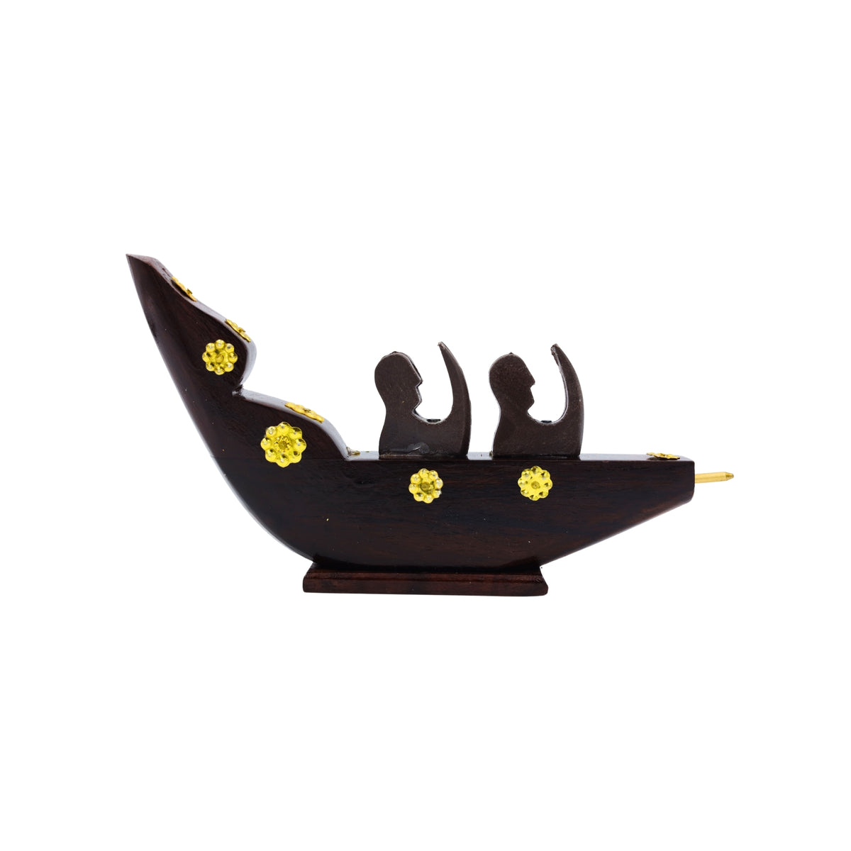 Chundan Vallam Miniature with 2 Rowers – Handcrafted Rosewood Snake Boat with Brass Detailing