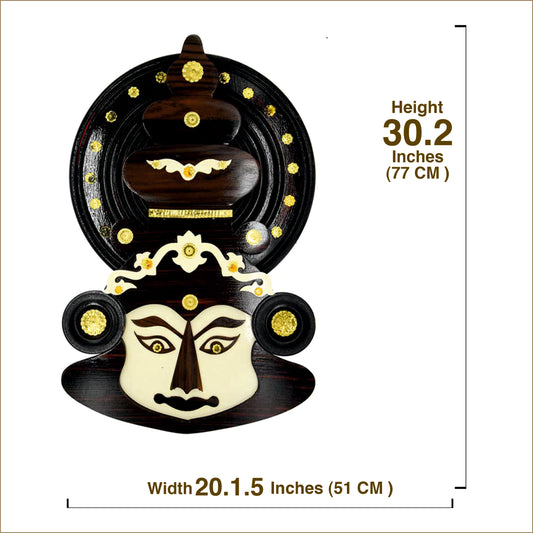 Ethnic Kathakali Wall Hanging – 30 Inch Rosewood Mask with Brass Details
