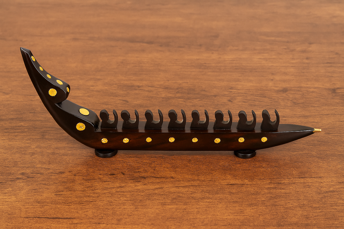 Handcrafted Rosewood Chundan Vallam Miniature with 7 Rowers – Traditional Kerala Snake Boat Decor