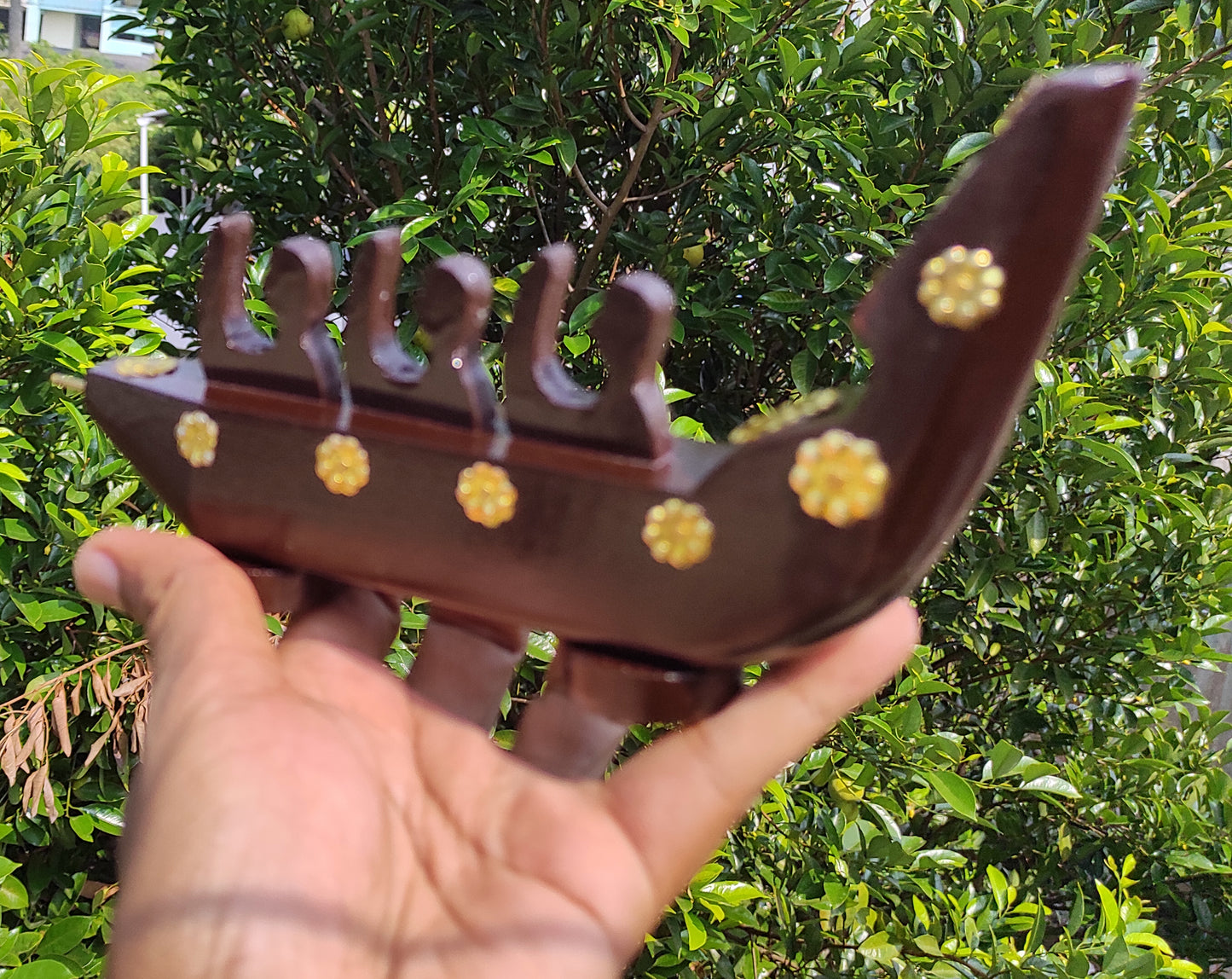 Traditional Chundan Vallom (Snake Boat with Three Oarsmen, Made from Mahogany) Miniature from Kerala for Home Décor