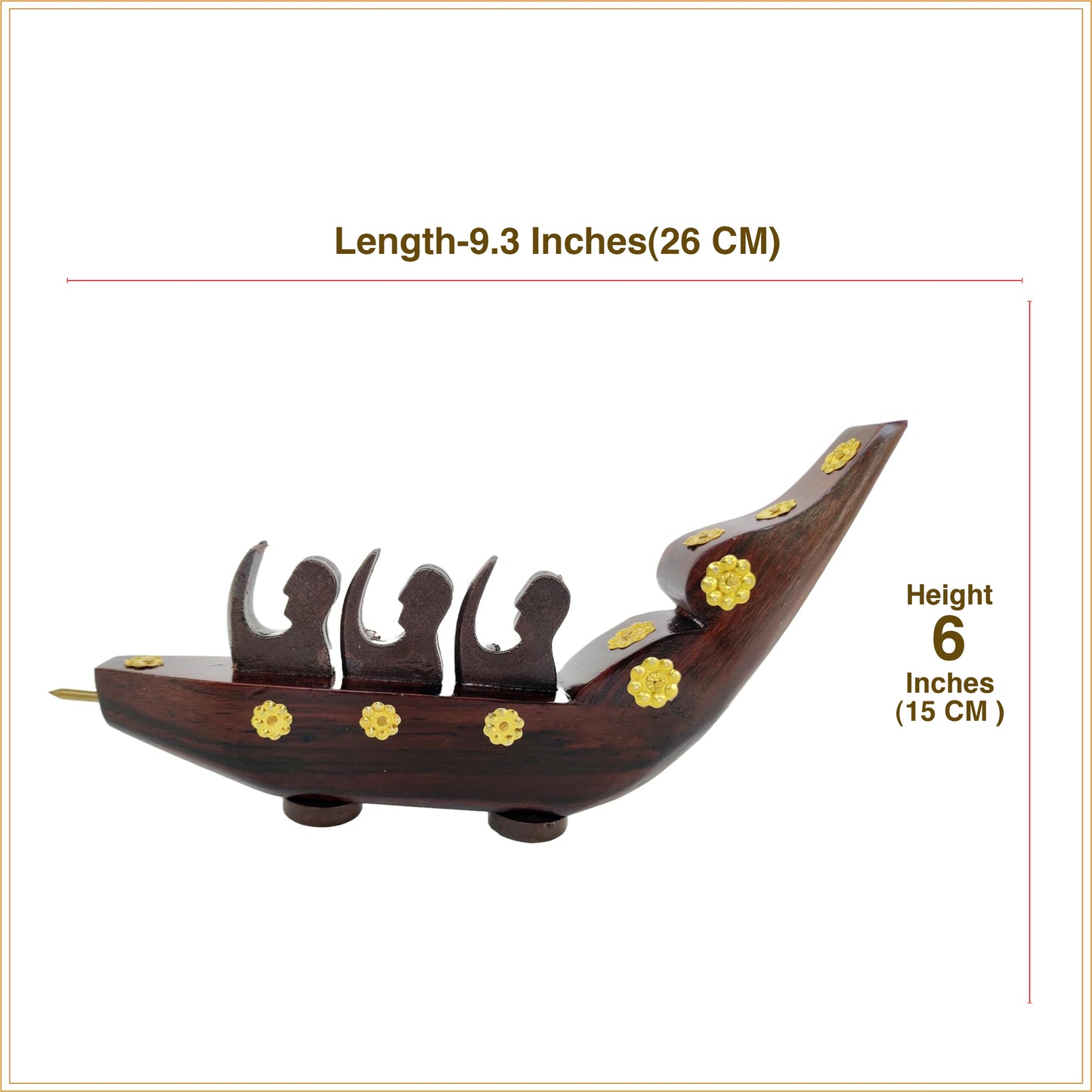 Chundan Vallom Miniature with 3 Rowers (Traditional Kerala Snake Boat) Crafted from Rosewood