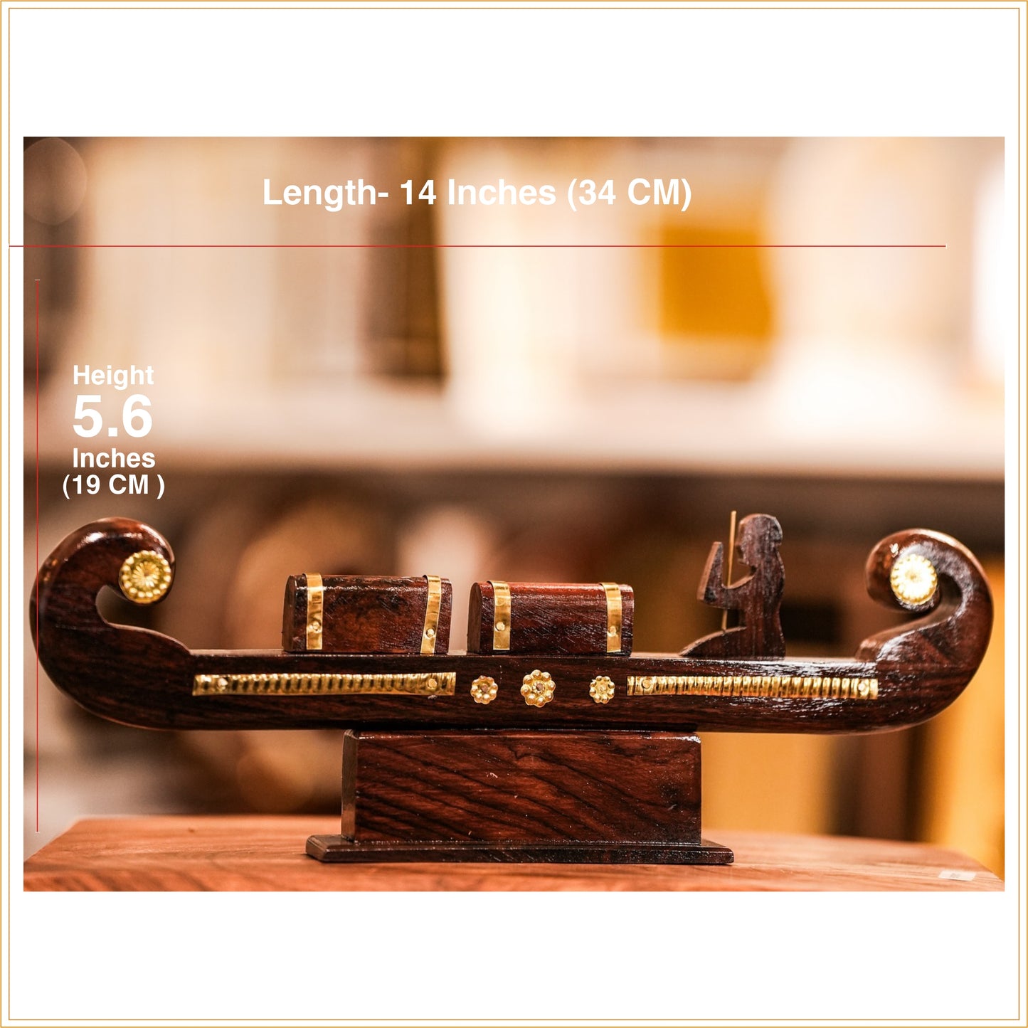 Miniature Kerala Wooden Cargo Ship (Odi Vallom)  Handcrafted from Rosewood, Ideal for Home Decoration and Gifting