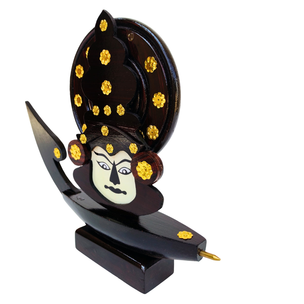 Wooden Kerala Traditional Chundan Boat Curio Miniature with Kathakali Face - 12 Inches