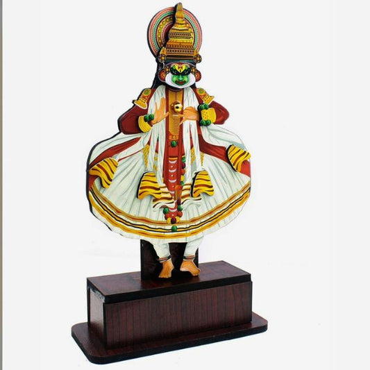 10-Inch Handcrafted Kathakali Wooden Figurine with Stand – Traditional Kerala Art Decor