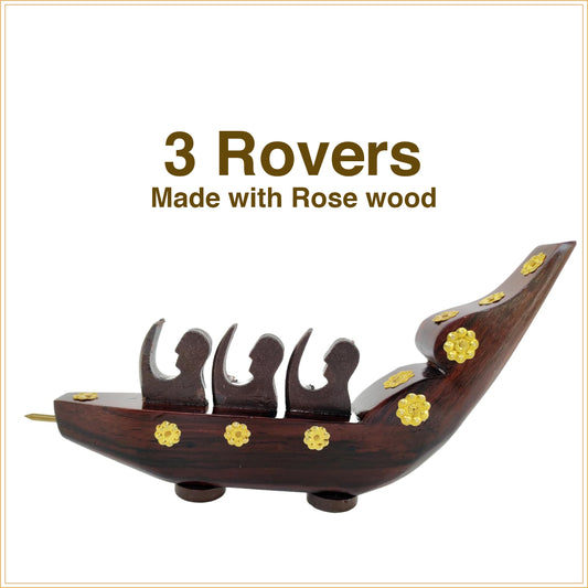 Handcrafted Rosewood Chundan Vallam Miniature with 3 Rowers