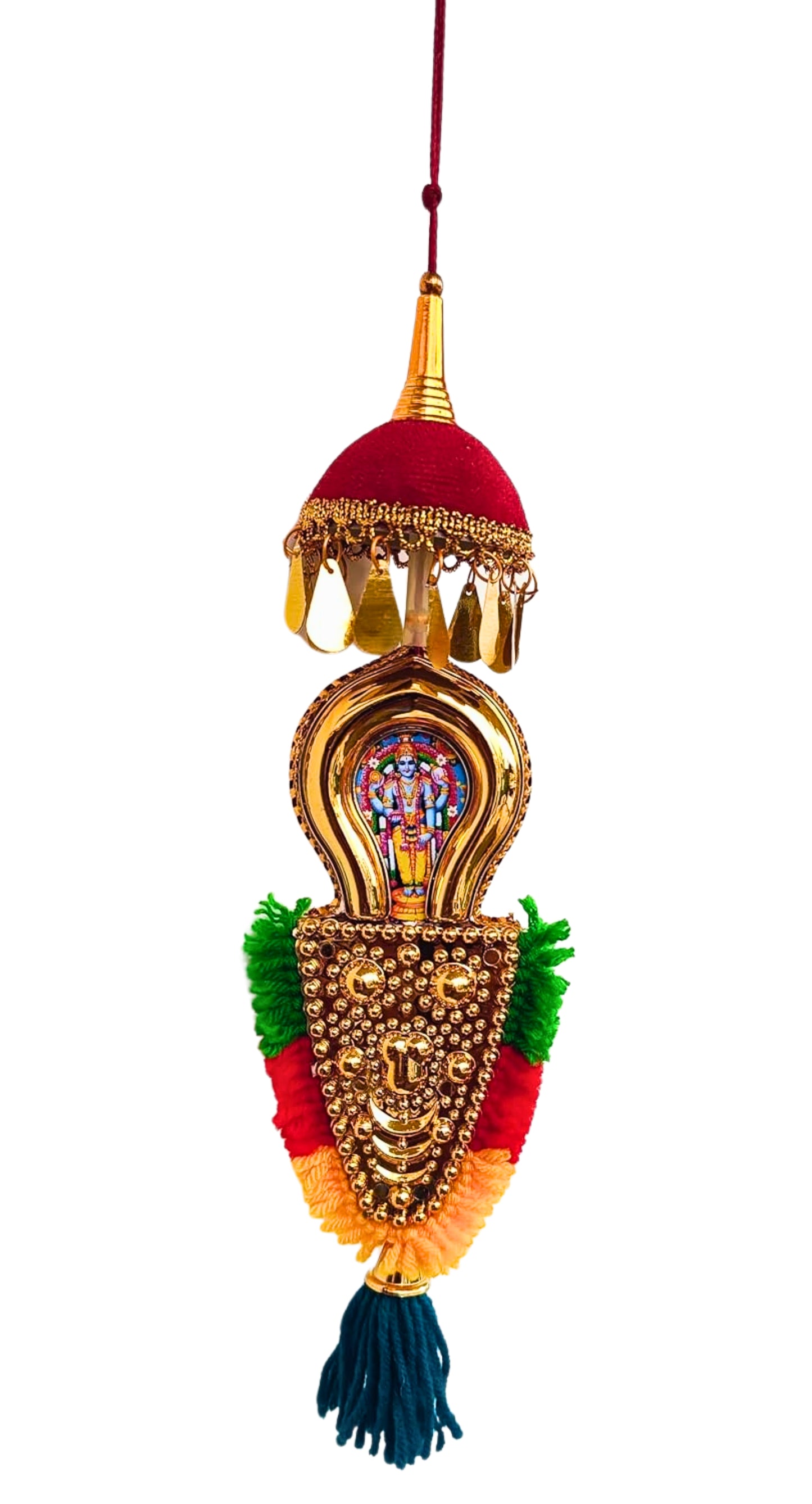 Car Hanging Nettipattam – Double-Sided Lord Ganesh & Vishnu Design | 7-Inch Oval Frame | Handcrafted Rearview Mirror Décor