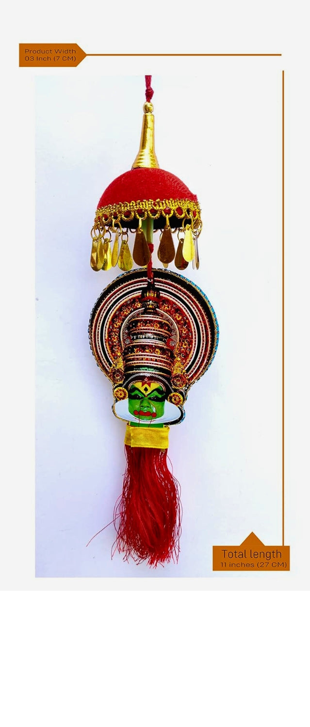 Car Hanging Ornament – Kathakali Faces on Both Sides with Miniature Umbrella and Artwork