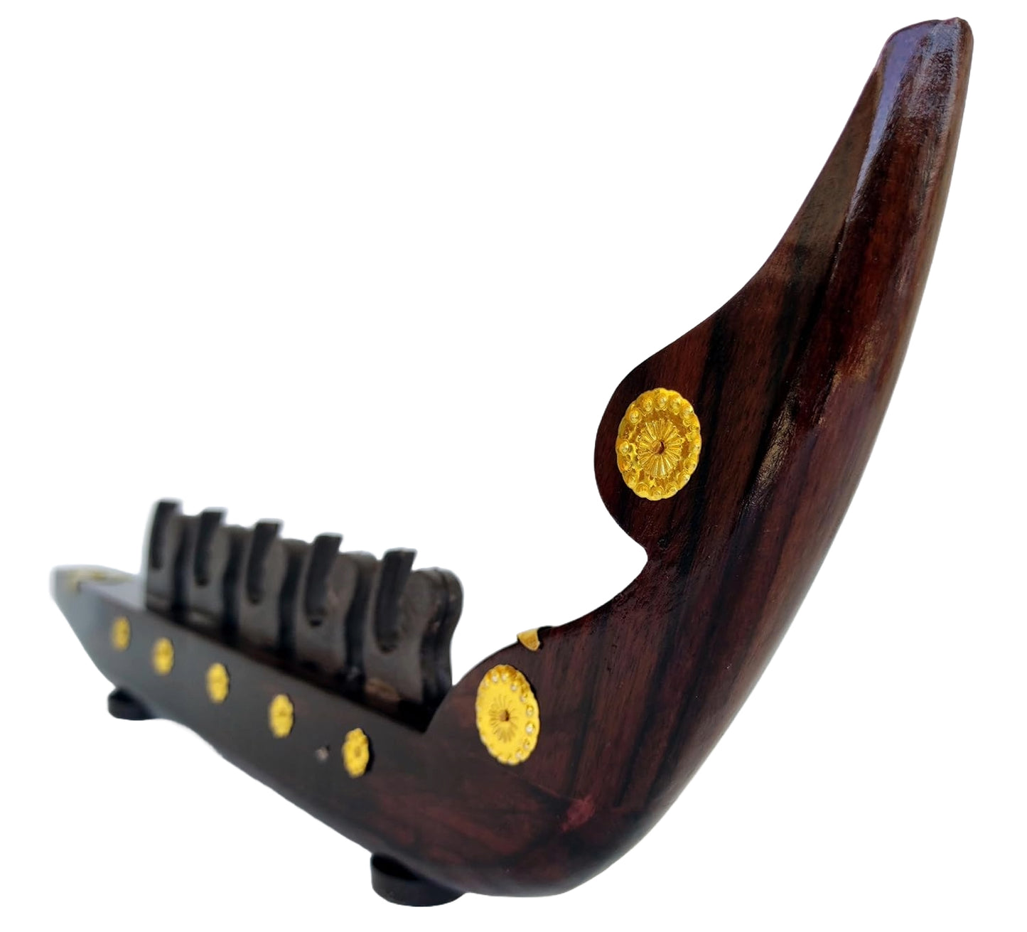 Rosewood Chundan Vallom Miniature with Five Rowers (Traditional Kerala Snake Boat)