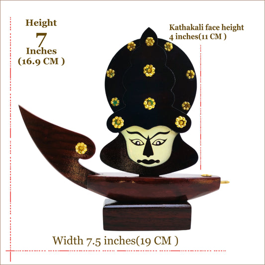 Wooden Kerala Traditional Chundan Boat Curio Miniature with Kathakali Face – 7.5 Inch Height