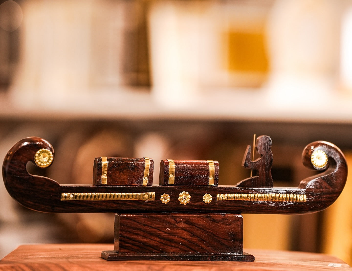 Miniature Kerala Wooden Cargo Ship (Odi Vallom)  Handcrafted from Rosewood, Ideal for Home Decoration and Gifting