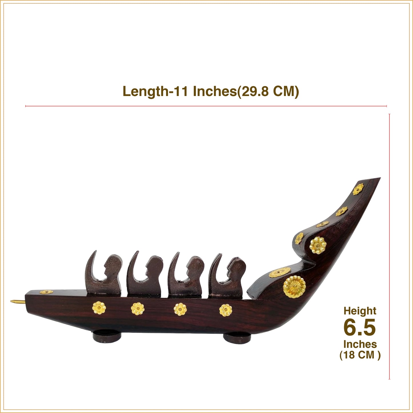 Rosewood Chundan Vallom Miniature with Four Rowers (Traditional Kerala Snake Boat)