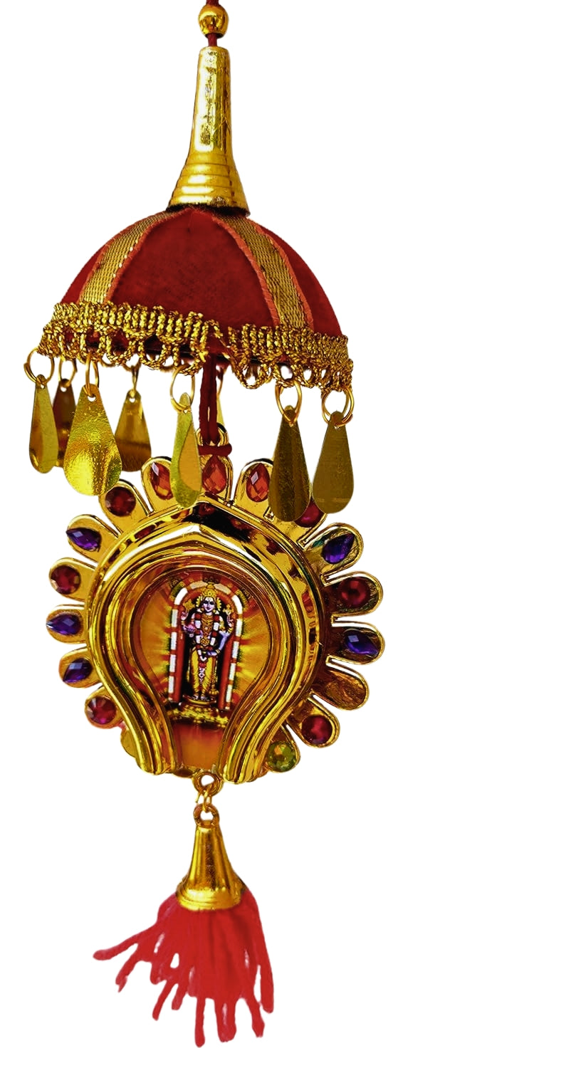 Round-Shaped Car Hanging Décor: Double-Sided Lord Ganesh and Vishnu Design (7 Inches)