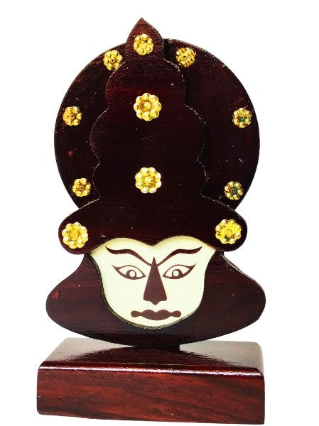 Wooden Kathakali Head with Stand - 6 Inches | Perfect for Home Décor and Gifting