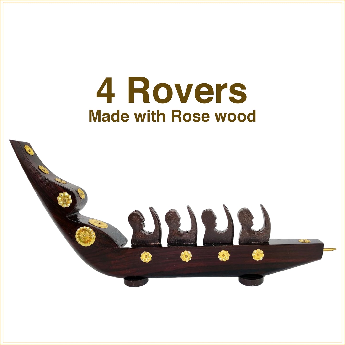 Rosewood Chundan Vallom Miniature with Four Rowers (Traditional Kerala Snake Boat)