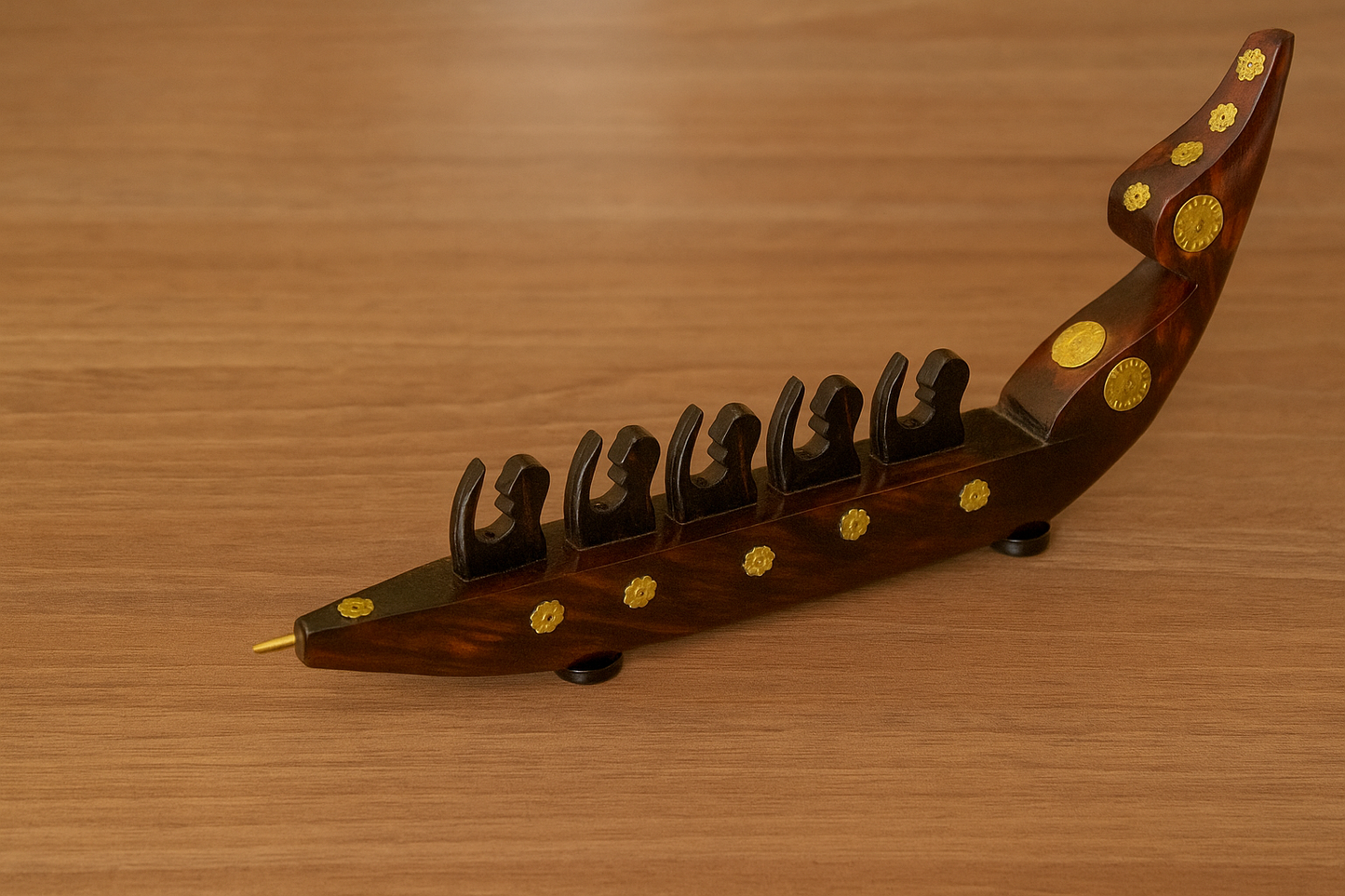 Handcrafted Rosewood Chundan Vallam Miniature with 5 Rowers – Traditional Kerala Snake Boat Souvenir