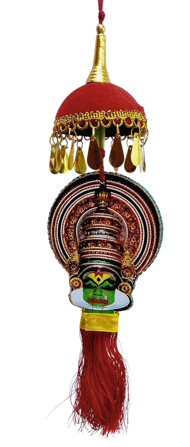 Car Hanging Ornament – Kathakali Faces on Both Sides with Miniature Umbrella and Artwork