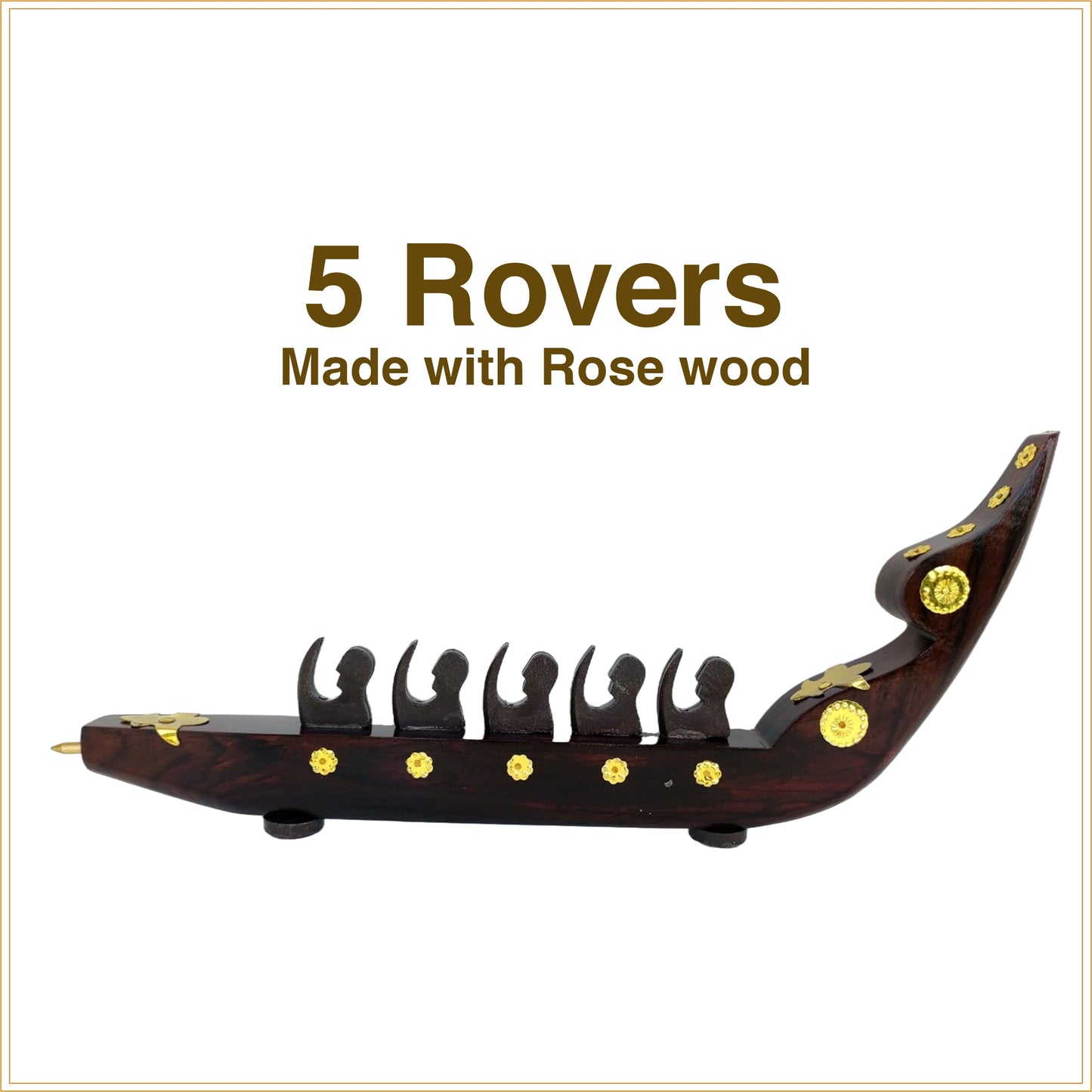 Rosewood Chundan Vallom Miniature with Five Rowers (Traditional Kerala Snake Boat)