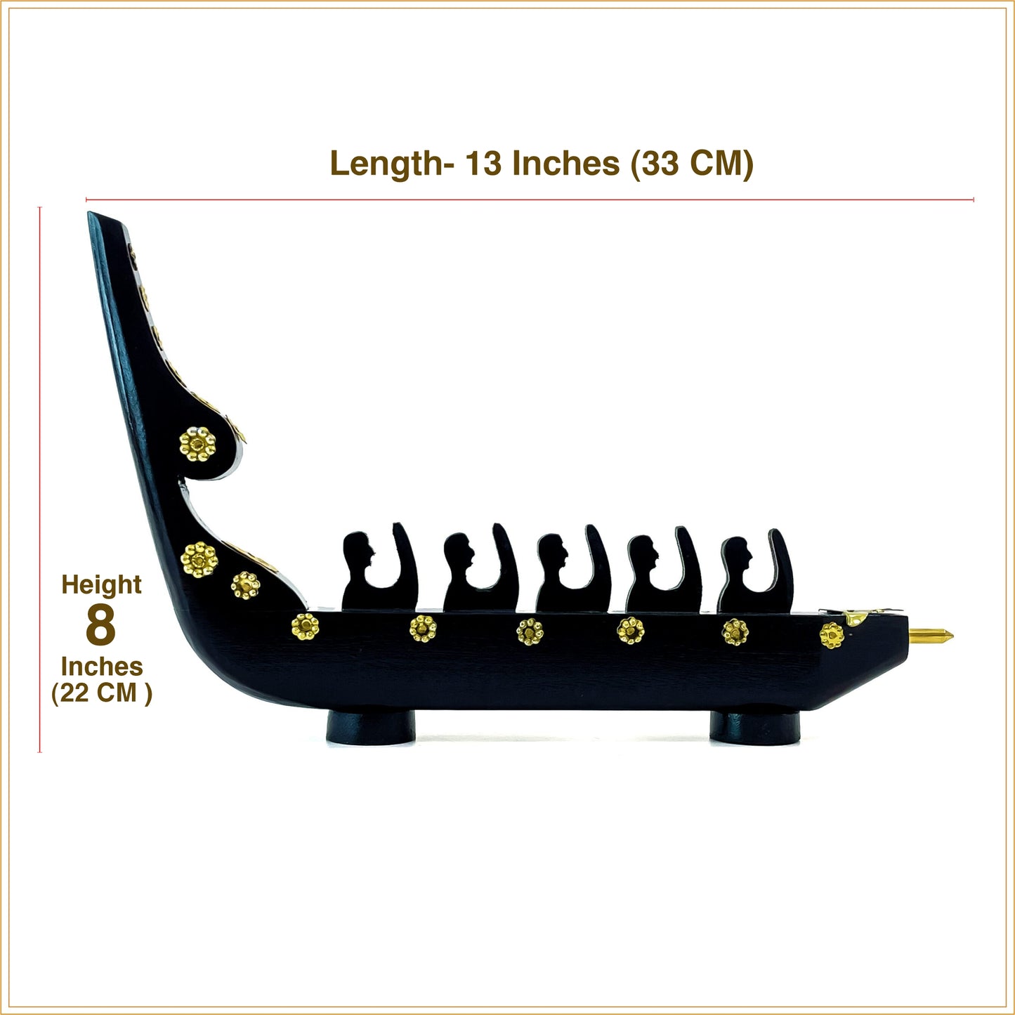 Chundan Vallom (Traditional Snake Boat with Five Oarsmen) Miniature from Kerala, Made in Mahogany Wood