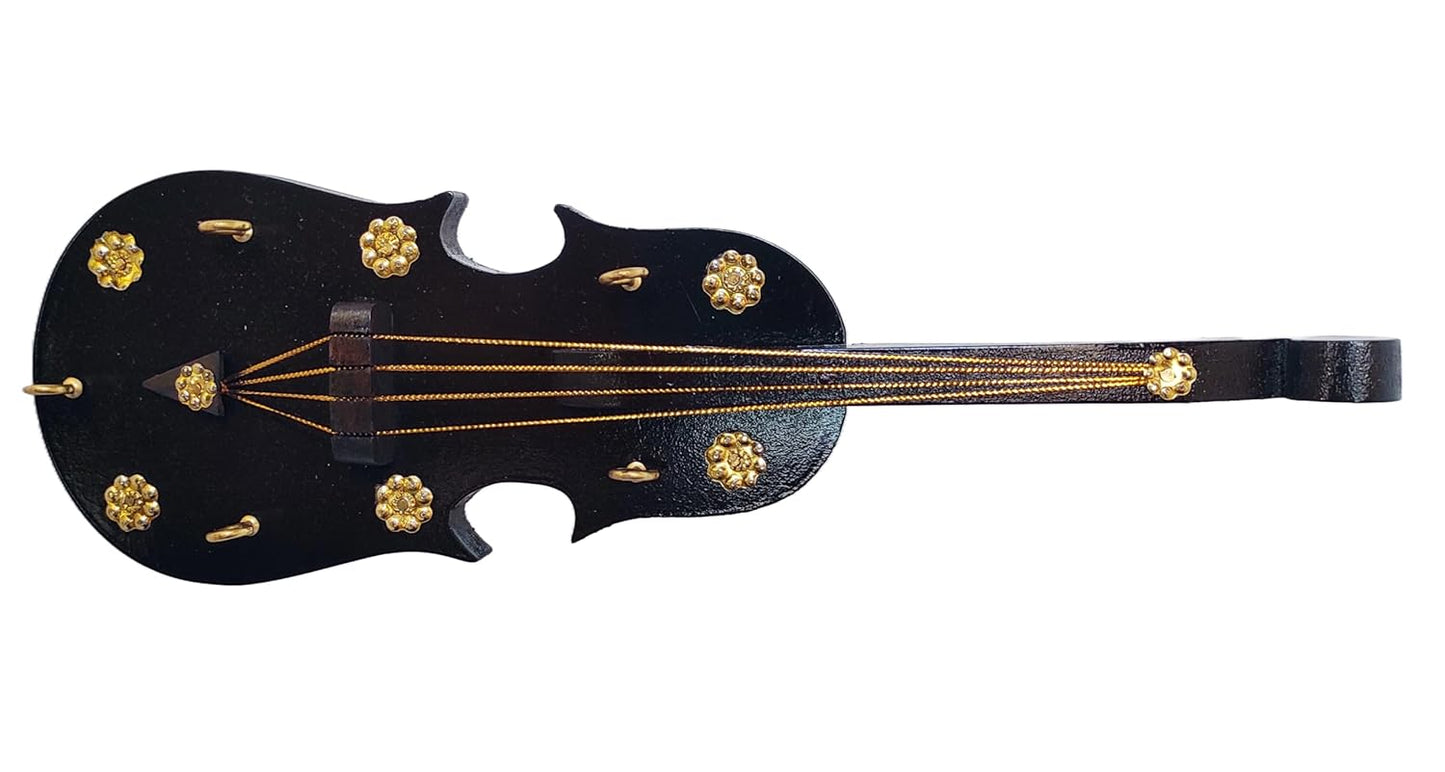 Handcrafted Violin-Shaped Wooden Key Holder – 5 Hooks | Wall & Door Mounted Home Decor