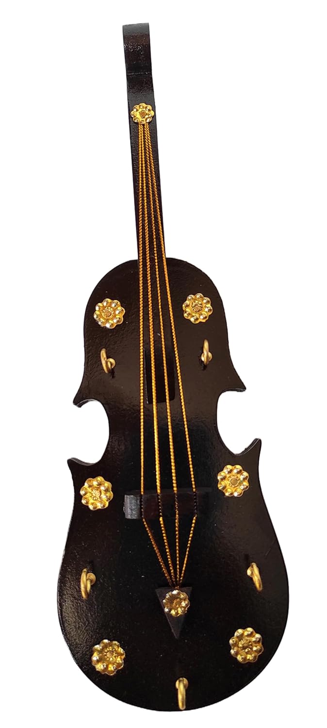 Handcrafted Violin-Shaped Wooden Key Holder – 5 Hooks | Wall & Door Mounted Home Decor