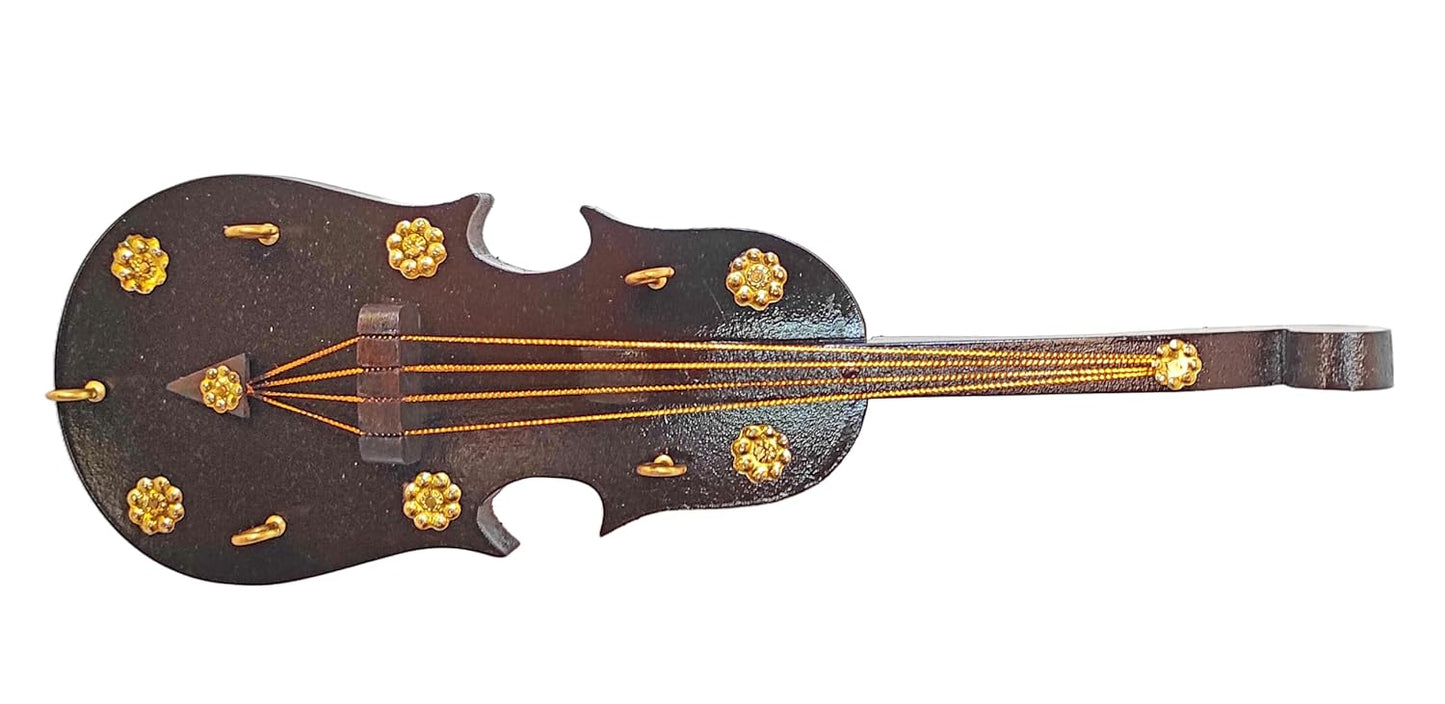 Handcrafted Violin-Shaped Wooden Key Holder – 5 Hooks | Wall & Door Mounted Home Decor