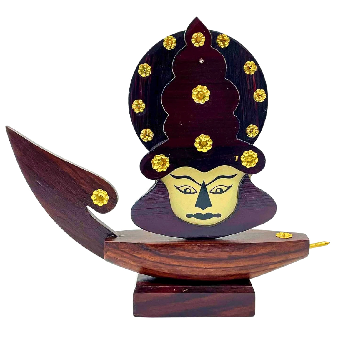 Wooden Kerala Traditional Chundan Boat Curio Miniature with Kathakali Face - 12 Inches