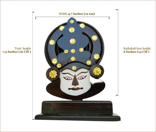 Wooden Kathakali Head with Stand – 8 Inches | Kerala Cultural Decor
