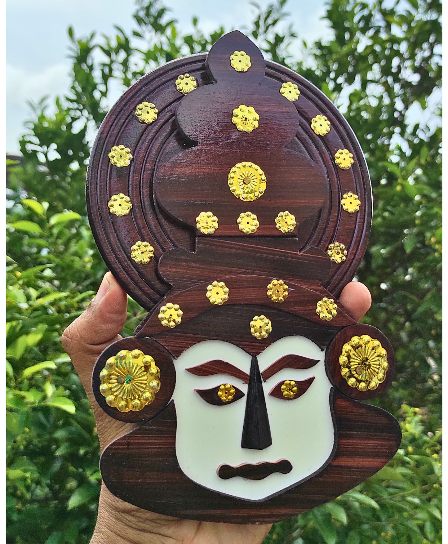 Wall Hanging Wooden Kathakali Head – 8 Inches Height | For Home Deco and Gifting