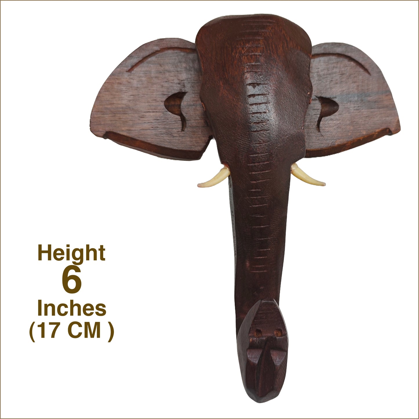 Handcrafted Wooden Elephant Head Wall Hanging – 6 Inch | Traditional Kerala Décor