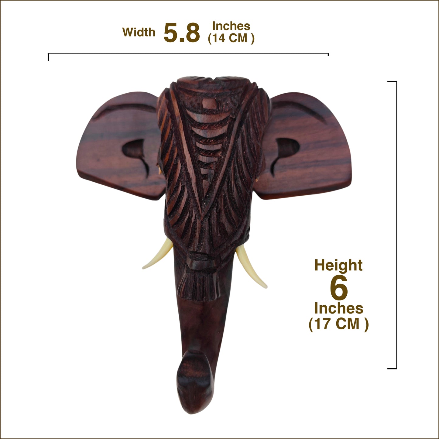 Hand-Carved Kerala Elephant Head Wall Décor with Nettipattom – 6 Inches | Rosewood | Artisan-Made