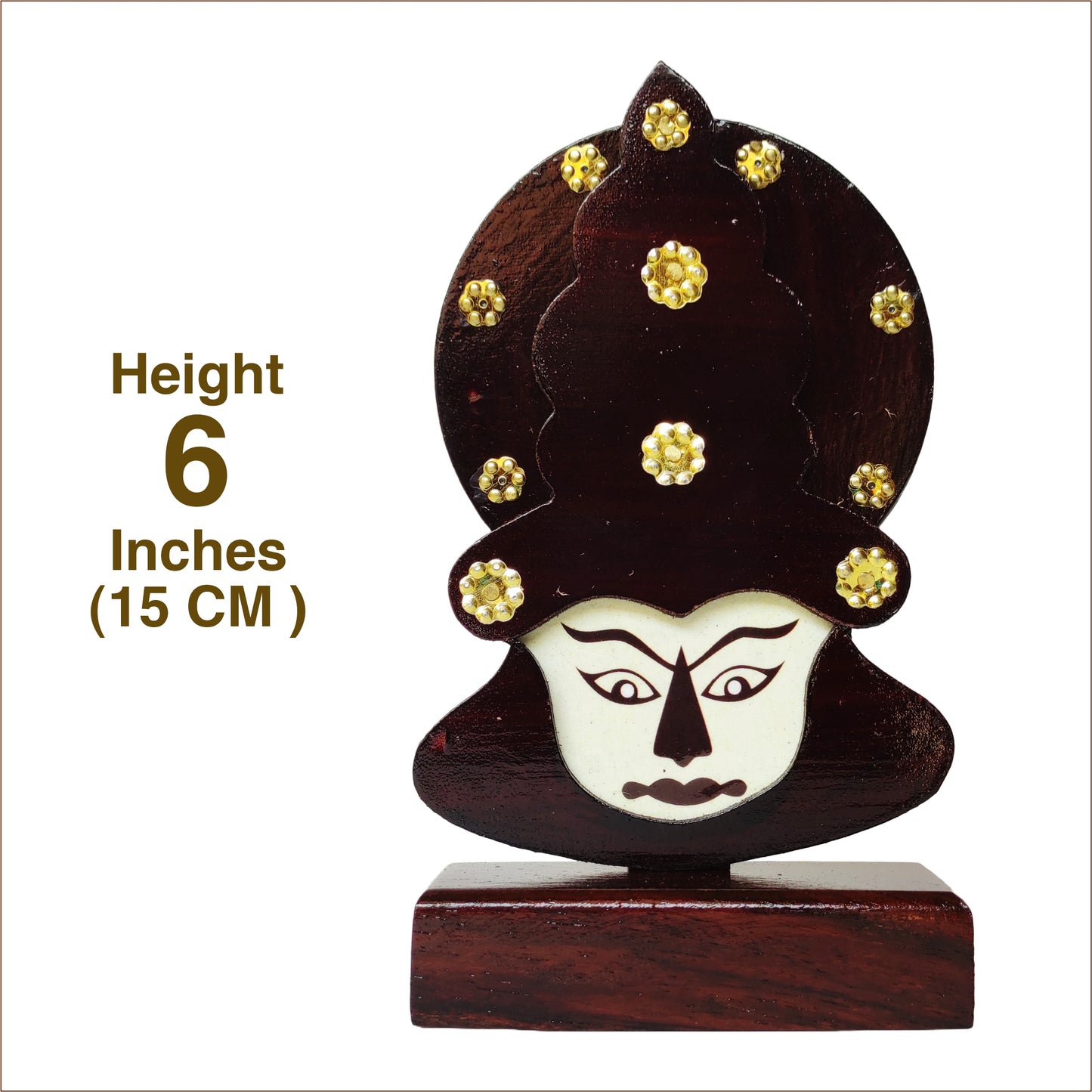 Wooden Kathakali Head with Stand - 6 Inches | Perfect for Home Décor and Gifting