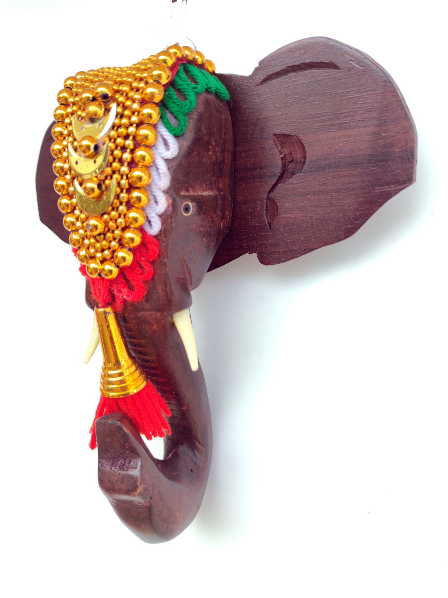 Rosewood Wooden Elephant Head Wall Hanging with Nettipattom - 6 Inch