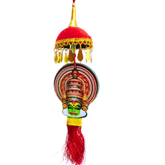 Kathakali Car Hanging Ornament – Double-Sided Faces with Miniature Umbrella