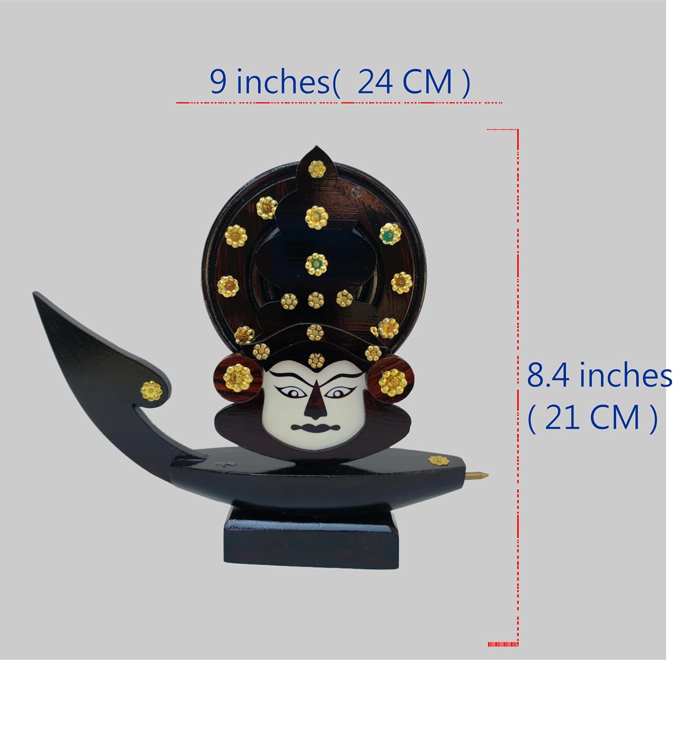 Wooden Kerala Traditional Chundan Boat Curio Miniature with Kathakali Face - 8.1 Inch Height