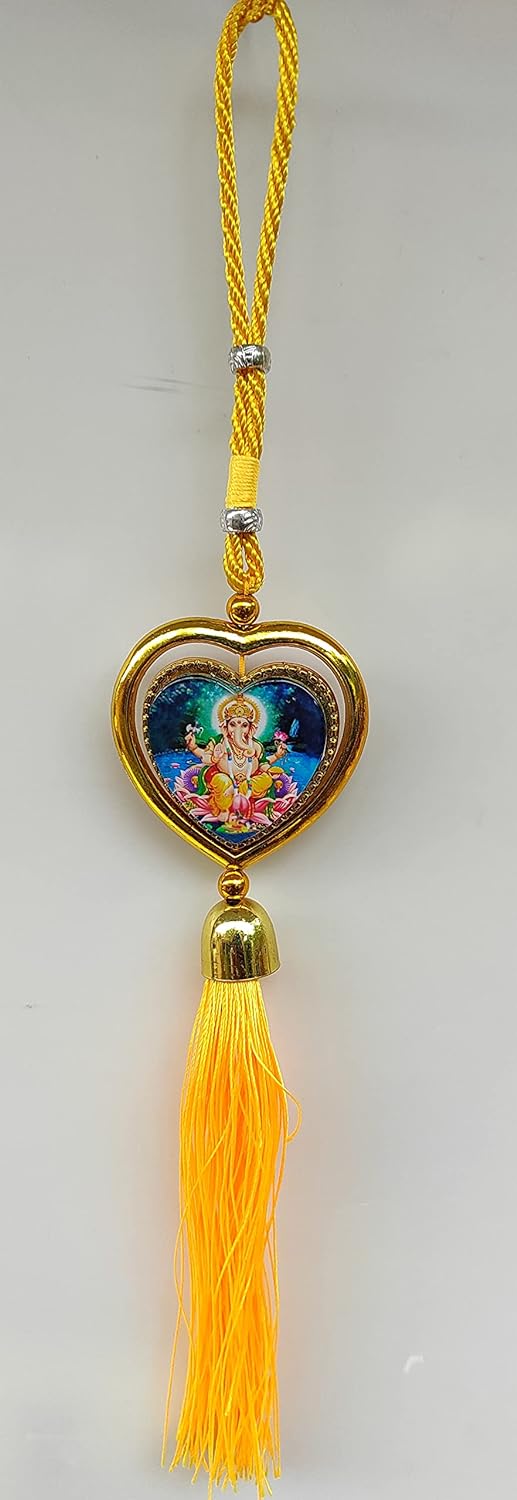 5-Inch Double-Sided Ganesha Car Hanging – Oval Nettipattam Style
