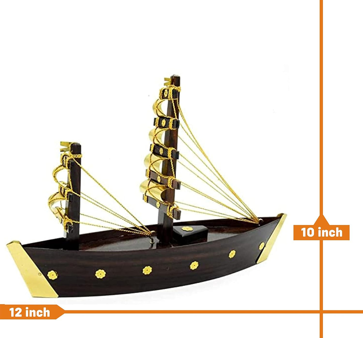 Miniature Wooden Uru Boat (Payakappal) – Kerala Handcrafted Dhow with Brass Fittings- 12 inch length